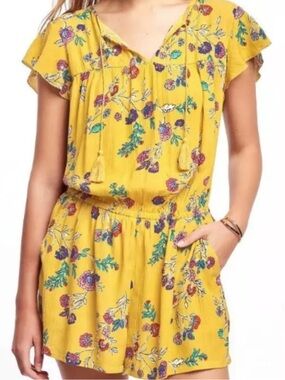 Old Navy Yellow Floral Short Sleeve Romper Women’s XL